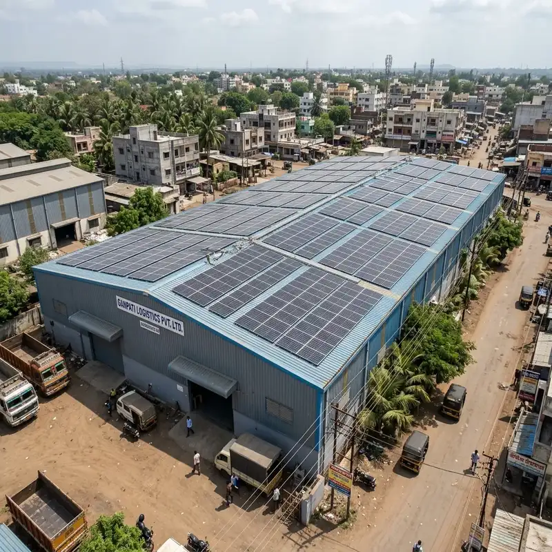 Commercial & Industrial Rooftop Solar Setup on Warehouse in Sangamner